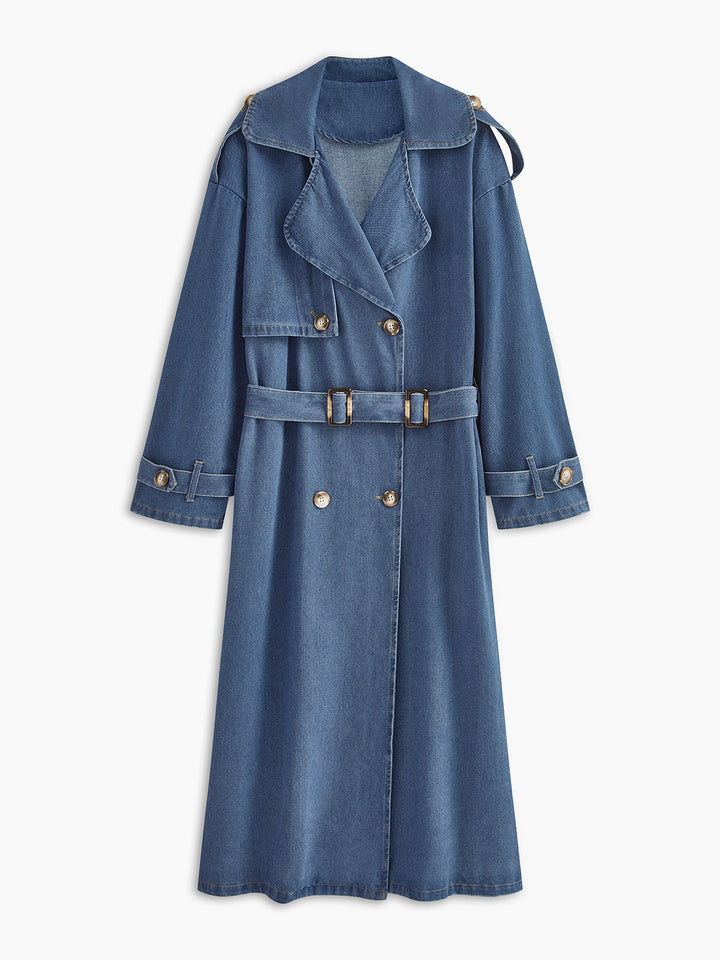 Trench-Coat Long en Denim Bleu | Élégant & Décontracté | Look Mi-Saison