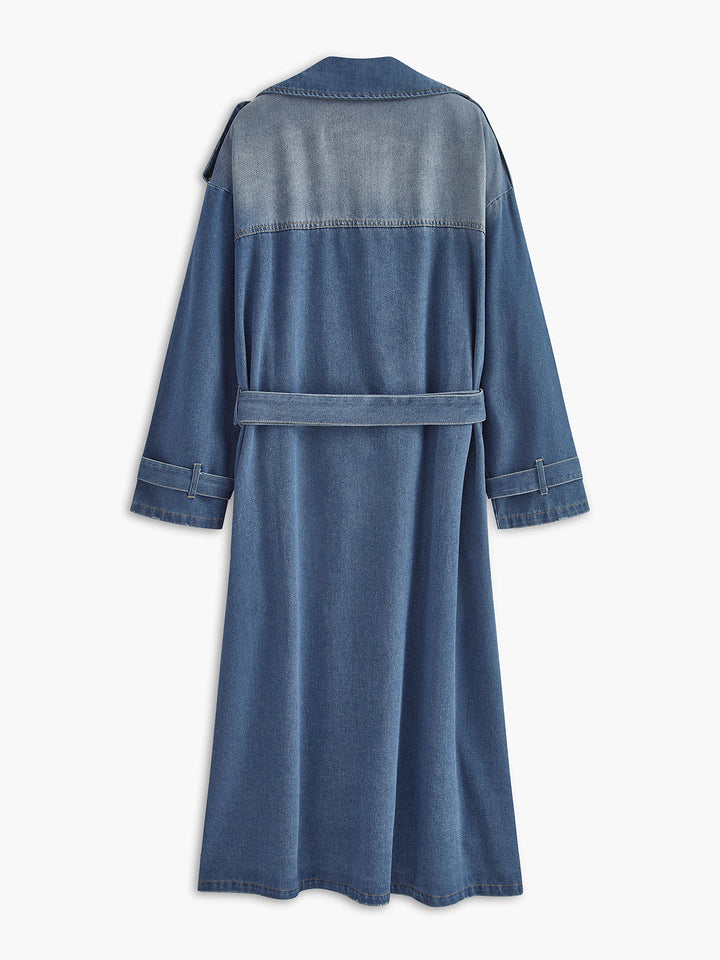Trench-Coat Long en Denim Bleu | Élégant & Décontracté | Look Mi-Saison