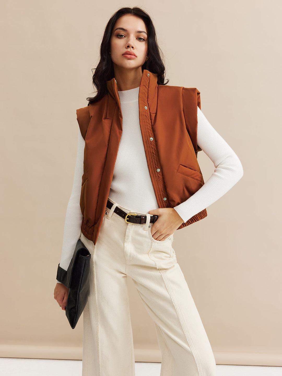 Gilet Sans Manches Marron | Casual Chic | Tissu Confortable
