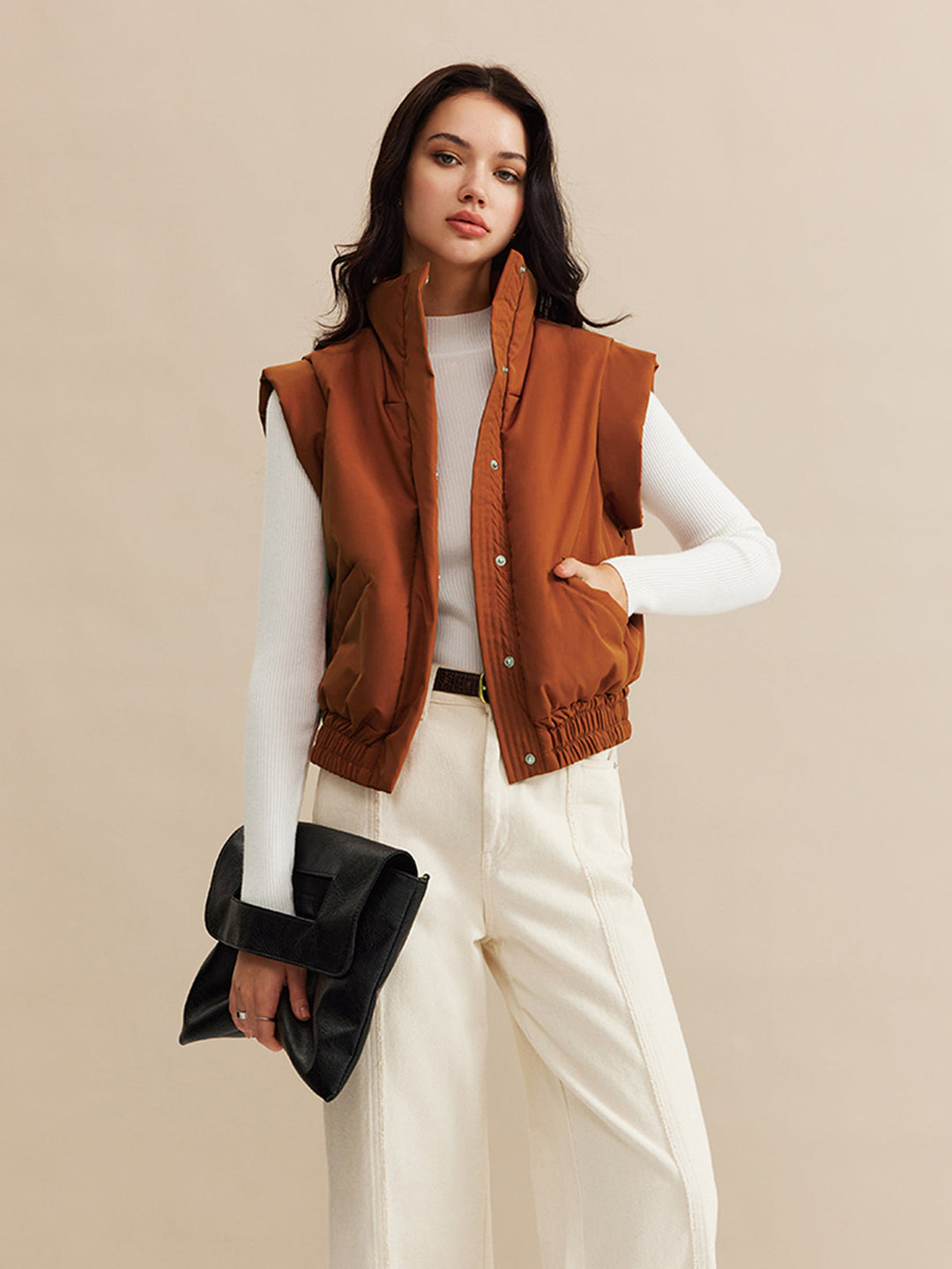 Gilet Sans Manches Marron | Casual Chic | Tissu Confortable
