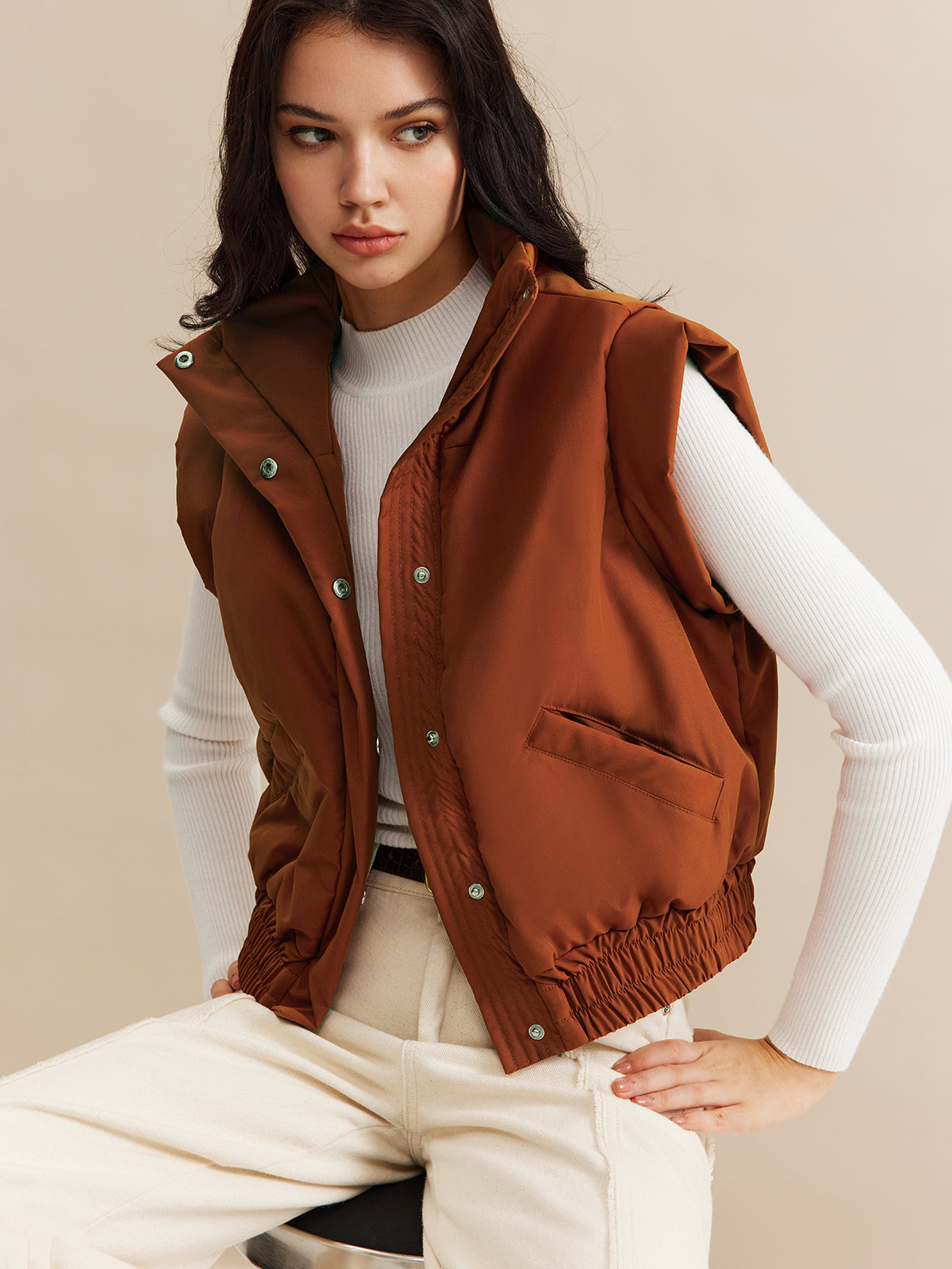 Gilet Sans Manches Marron | Casual Chic | Tissu Confortable