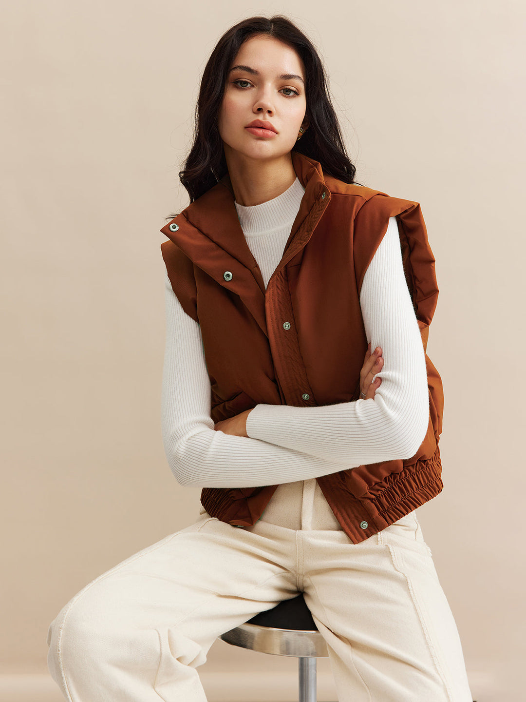 Gilet Sans Manches Marron | Casual Chic | Tissu Confortable