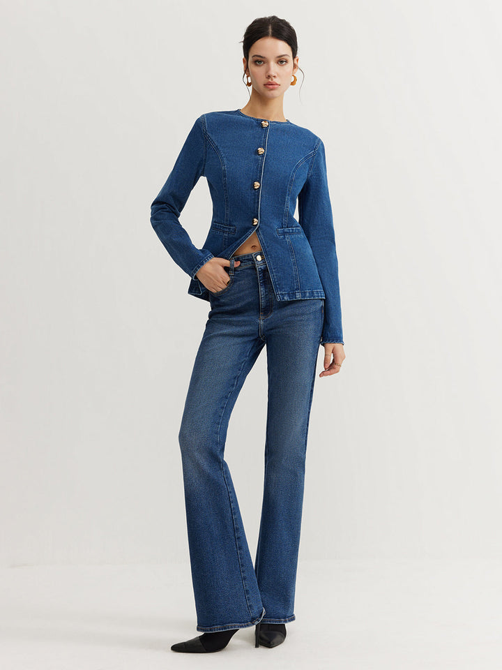 Veste Ajustée Bleue | Boutons Dorés | Élégance Moderne