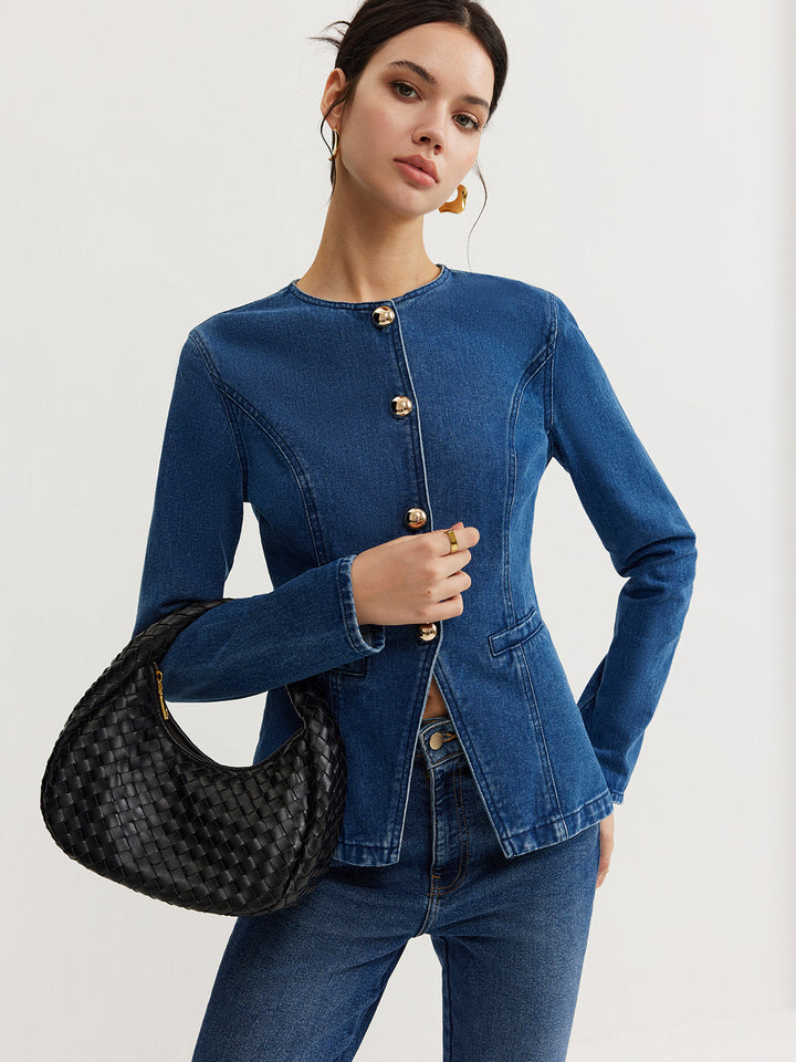 Veste Ajustée Bleue | Boutons Dorés | Élégance Moderne