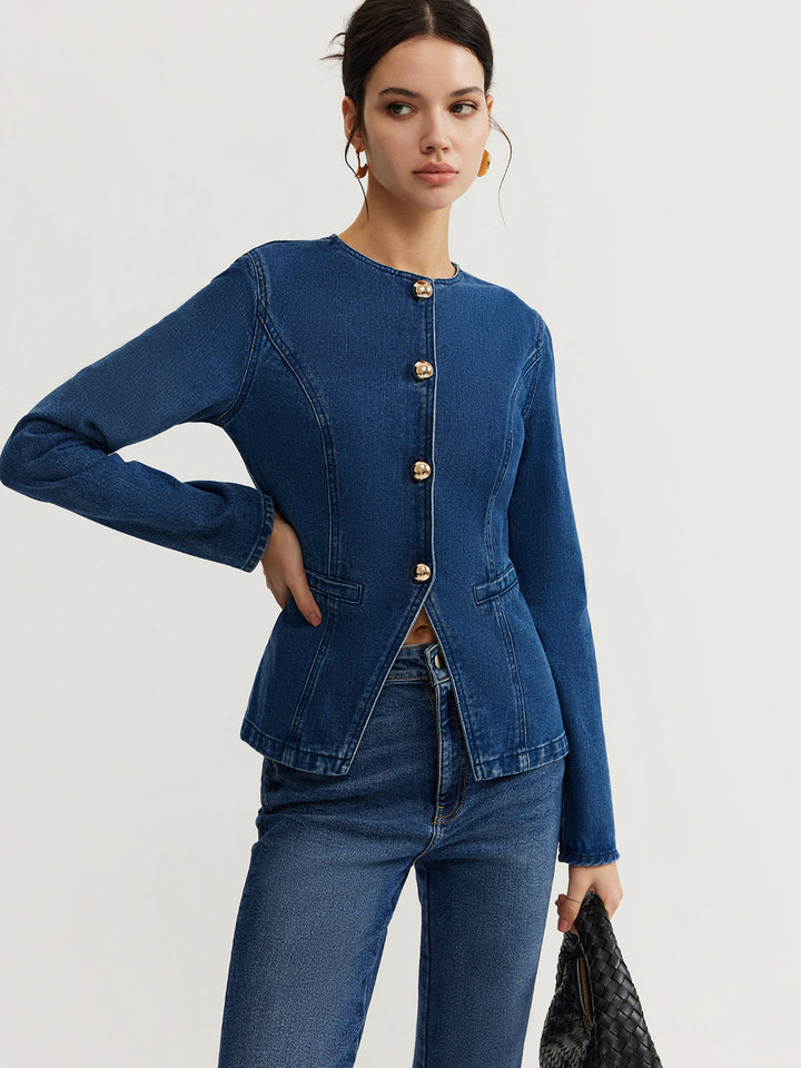 Veste Ajustée Bleue | Boutons Dorés | Élégance Moderne
