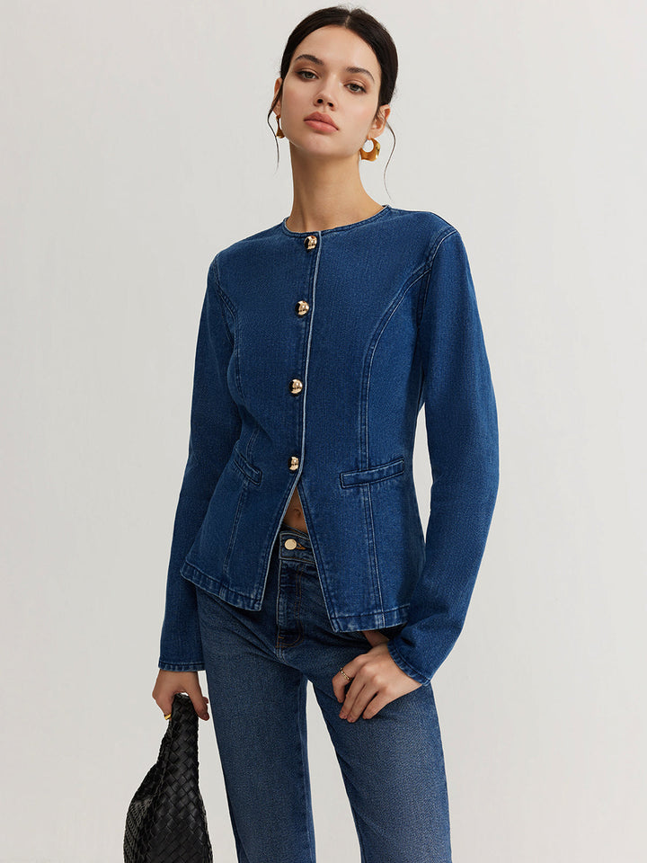 Veste Ajustée Bleue | Boutons Dorés | Élégance Moderne