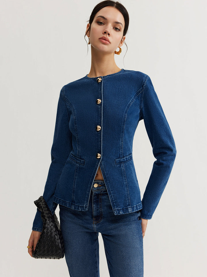 Veste Ajustée Bleue | Boutons Dorés | Élégance Moderne