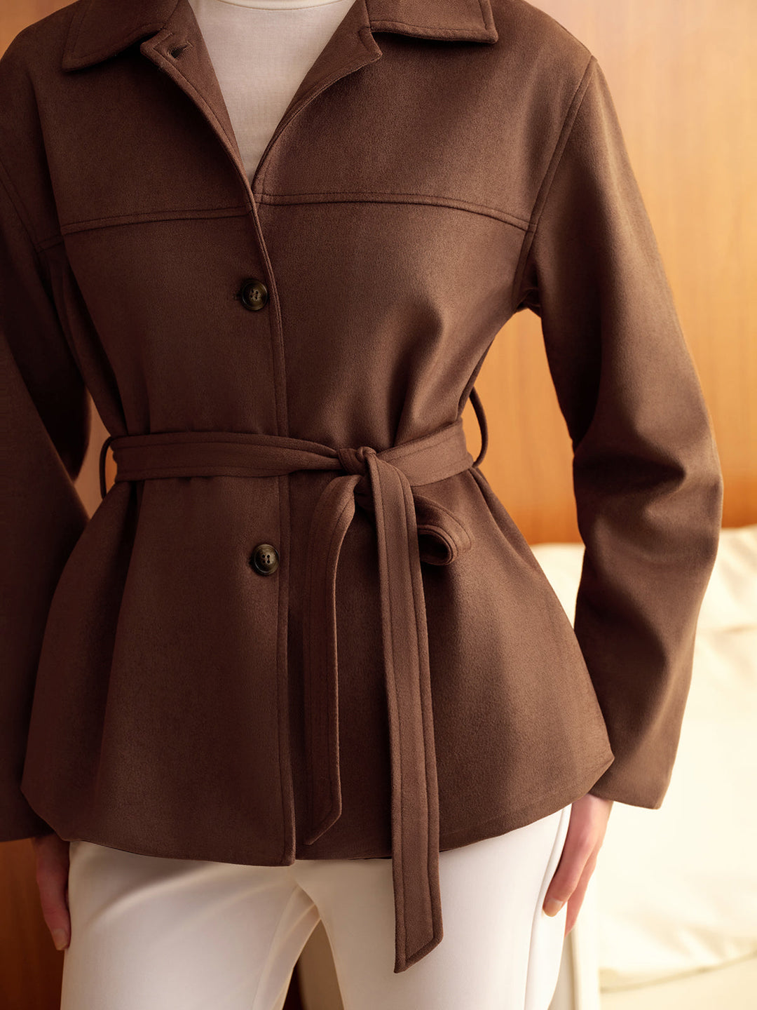 Veste Ceinturée Marron | Ajustée | Élégance Automnale