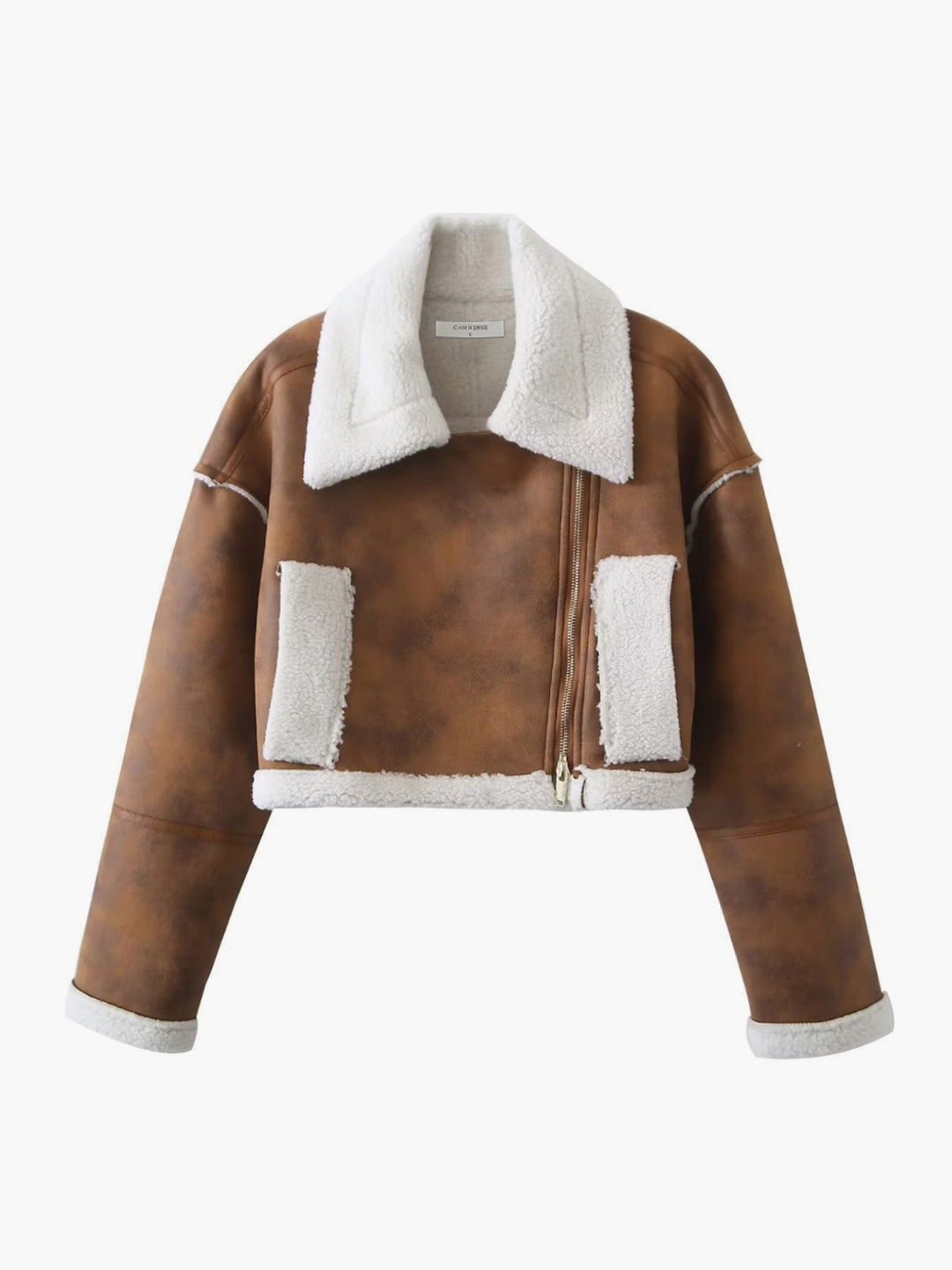 Veste Aviateur Courte Marron Caramel | Fausse Fourrure | Style Moderne