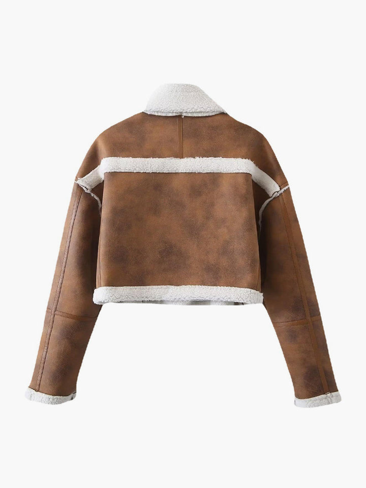 Veste Aviateur Courte Marron Caramel | Fausse Fourrure | Style Moderne