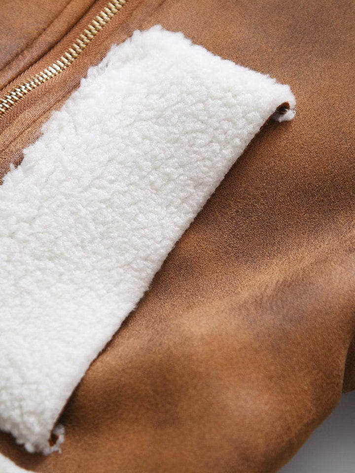 Veste Aviateur Courte Marron Caramel | Fausse Fourrure | Style Moderne