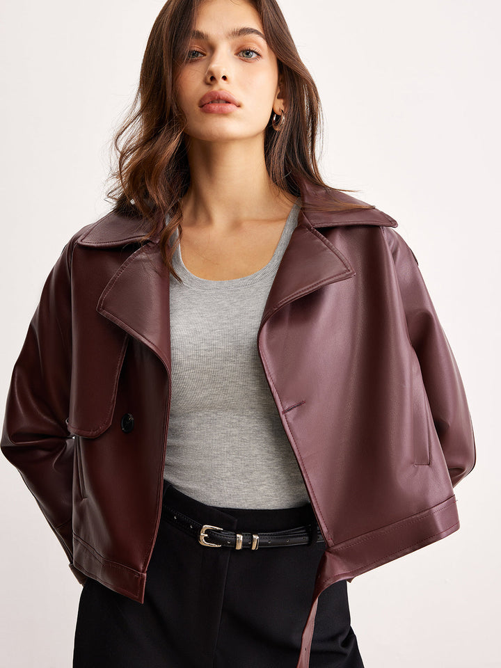 Veste Courte Bordeaux | Cuir Synthétique | Élégance Moderne