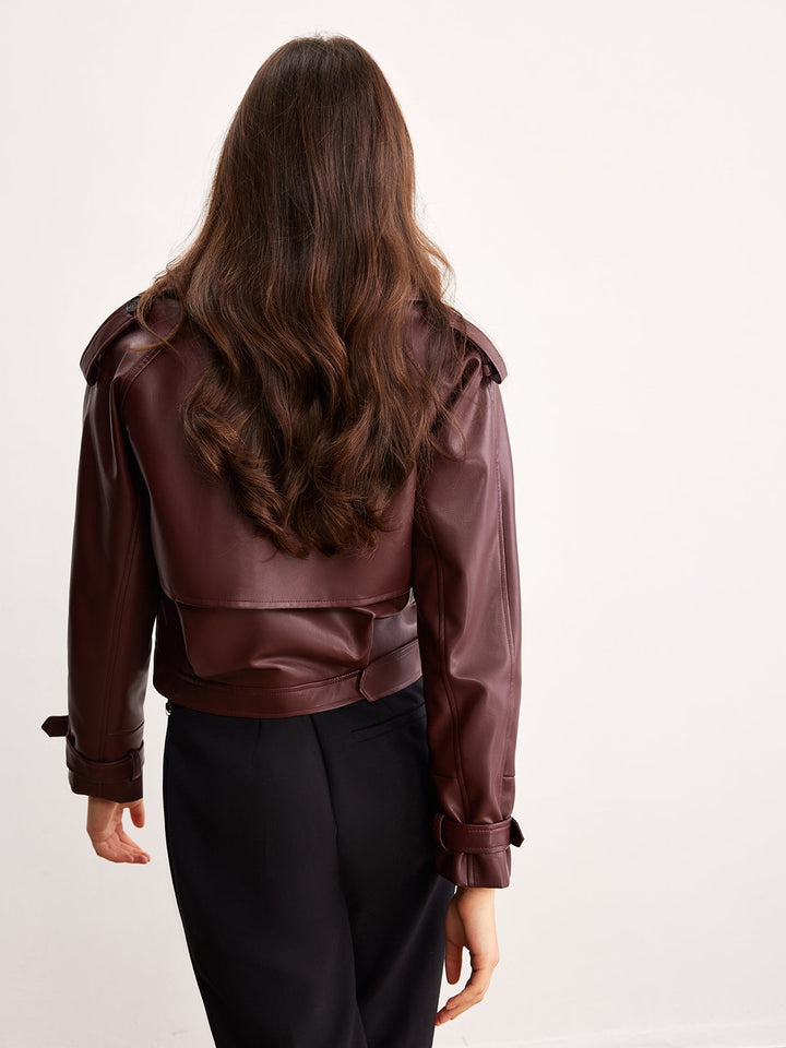 Veste Courte Bordeaux | Cuir Synthétique | Élégance Moderne