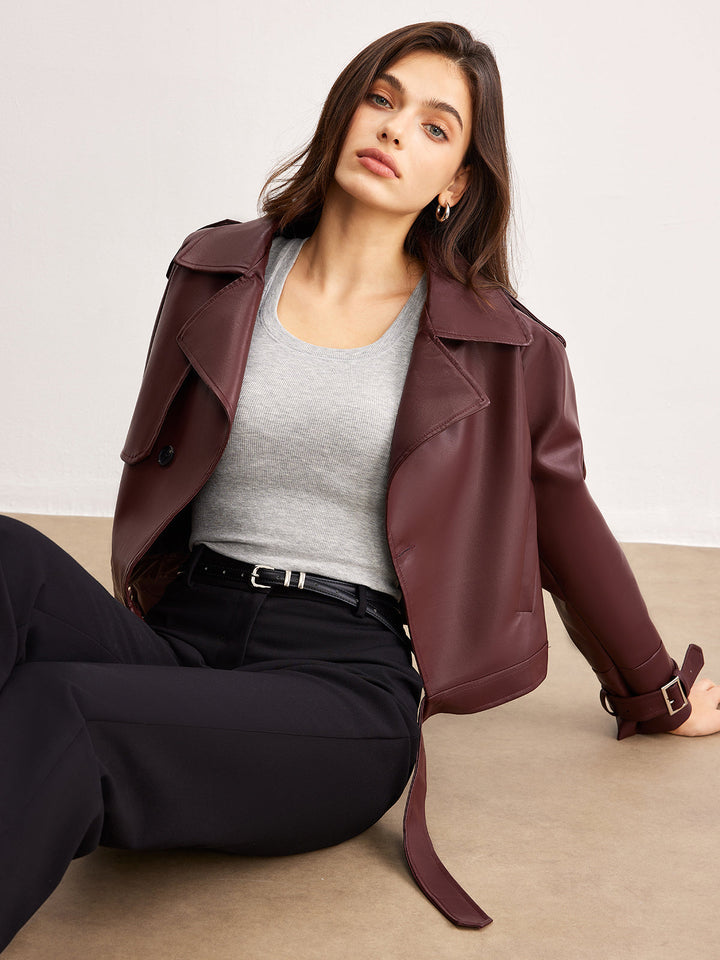 Veste Courte Bordeaux | Cuir Synthétique | Élégance Moderne