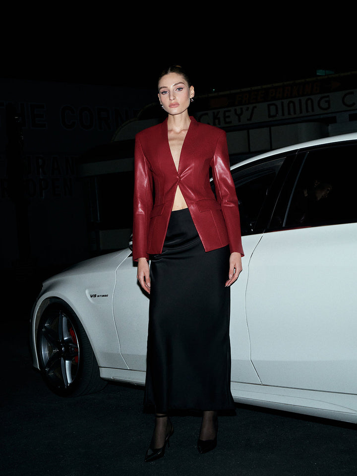 Veste Cuir Rouge Ajustée | Élégance Moderne | Tendance Luxueuse