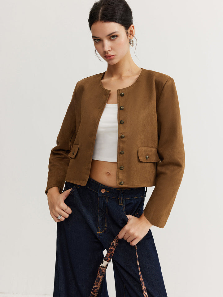 Veste Courte Marron | Minimaliste | Élégante et Légère