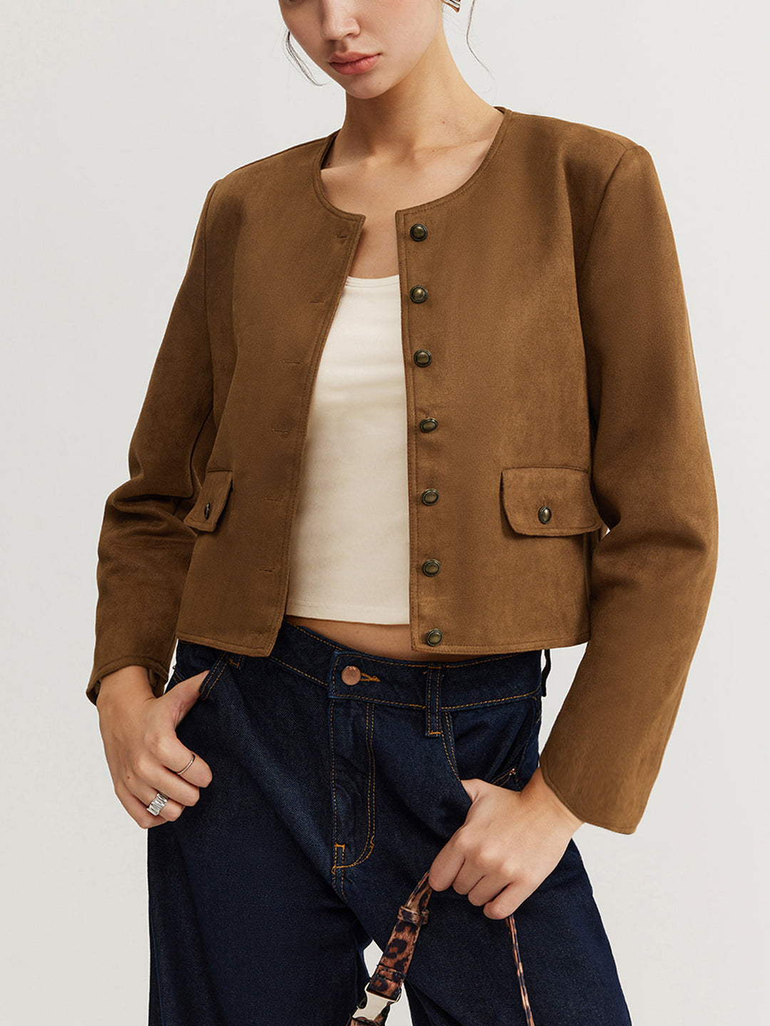 Veste Courte Marron | Minimaliste | Élégante et Légère