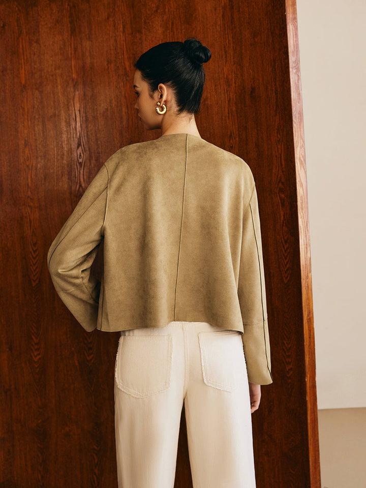Veste Courte en Daim Synthétique Beige | Minimaliste & Moderne | Coupe Ample