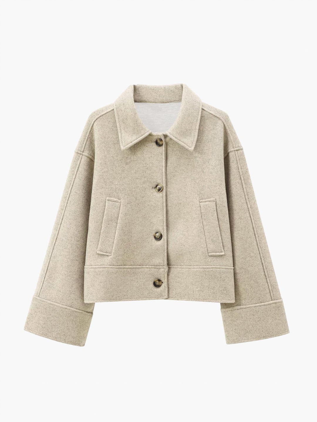 Veste Courte en Laine | Beige Clair | Élégance Minimaliste