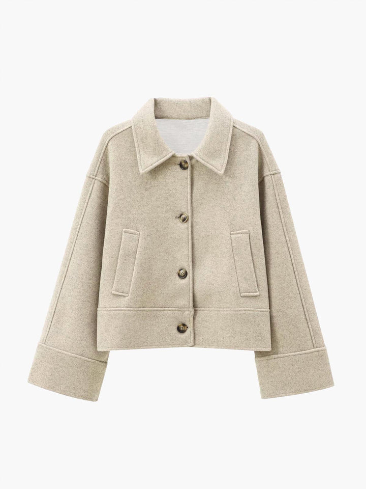 Veste Courte en Laine | Beige Clair | Élégance Minimaliste