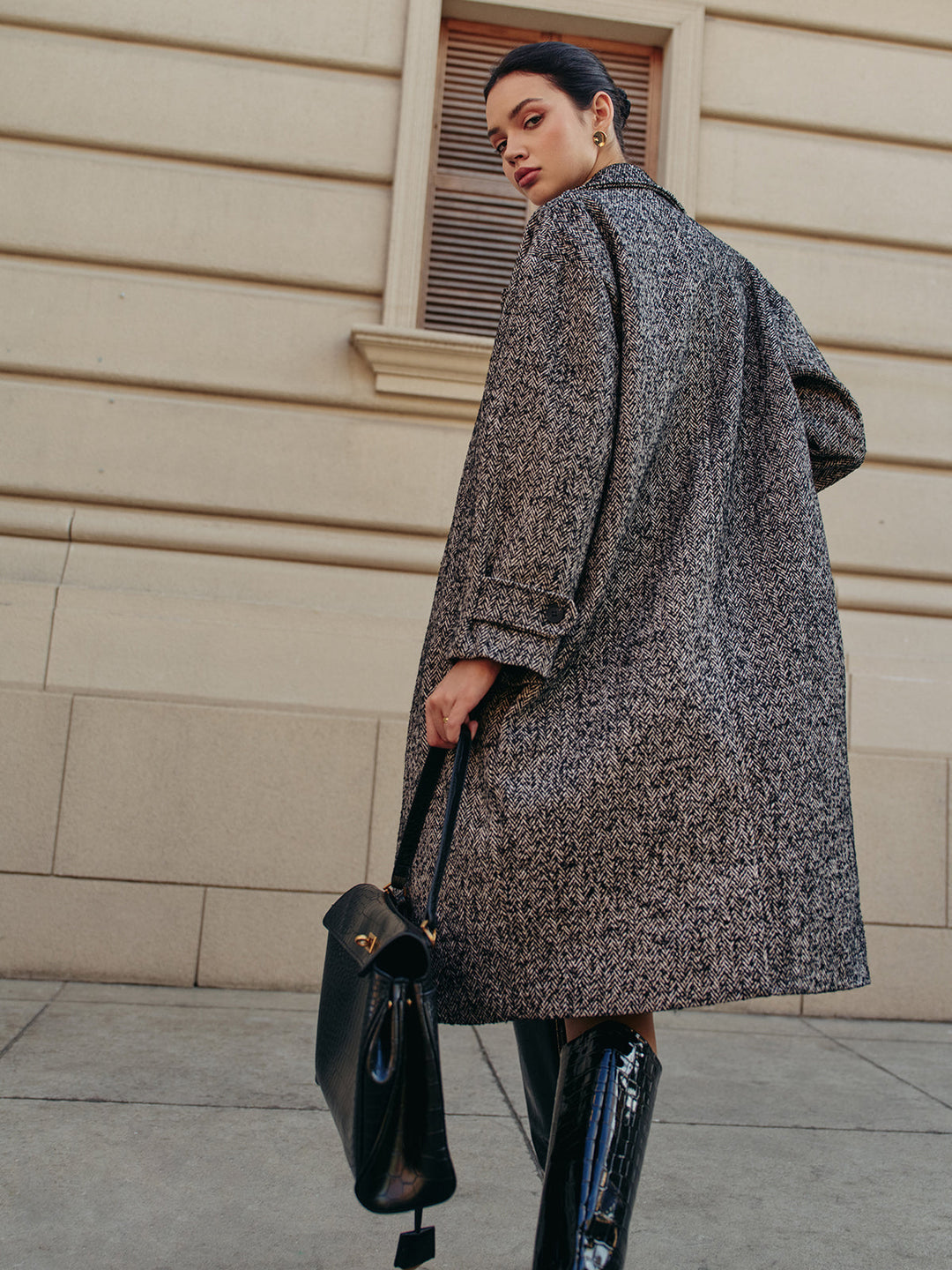 Manteau Mi-Long Tweed Gris | Élégance Classique | Style Polyvalent