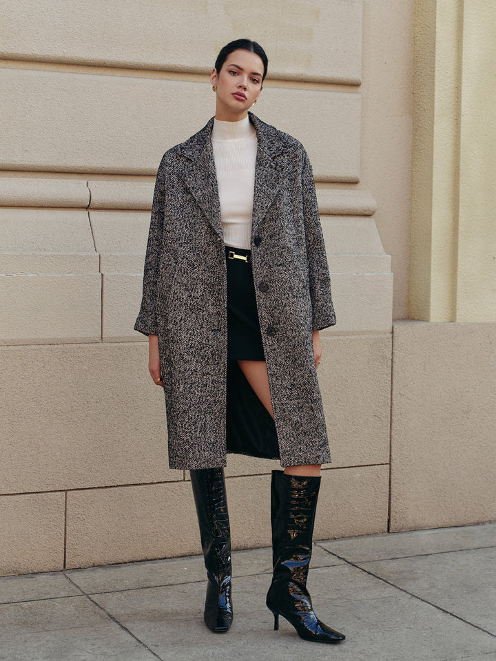 Manteau Mi-Long Tweed Gris | Élégance Classique | Style Polyvalent