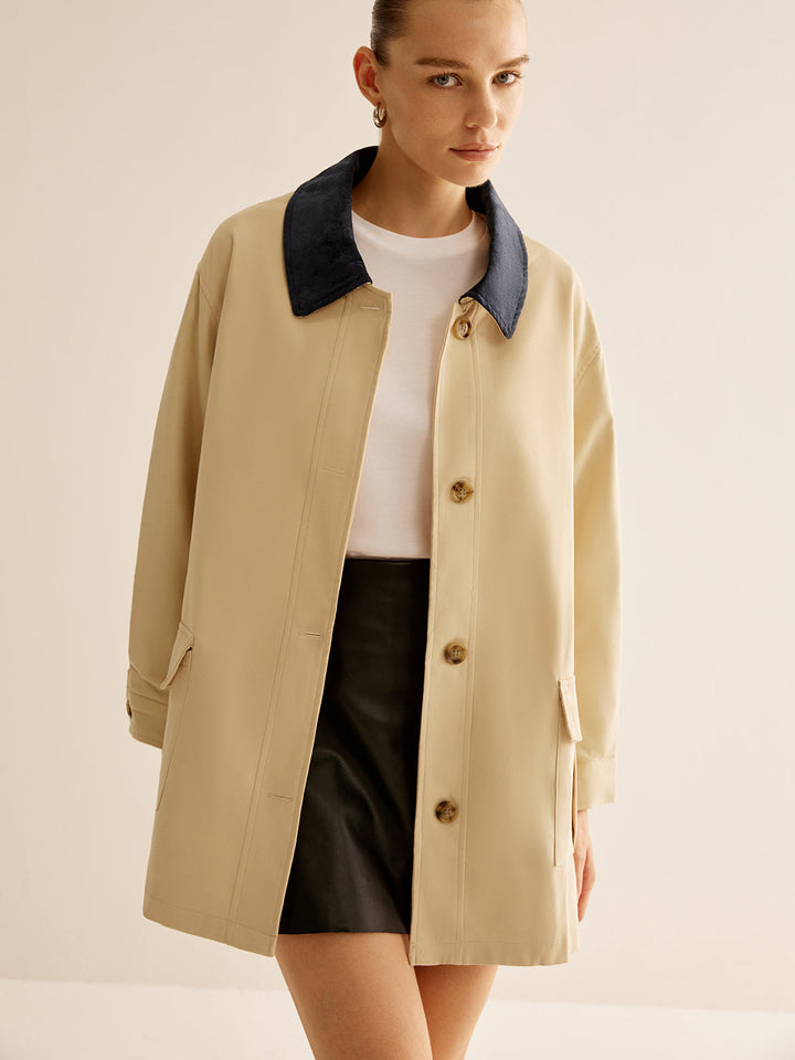 Veste Beige avec Col Contrasté | Élégante & Polyvalente | Look Automnal