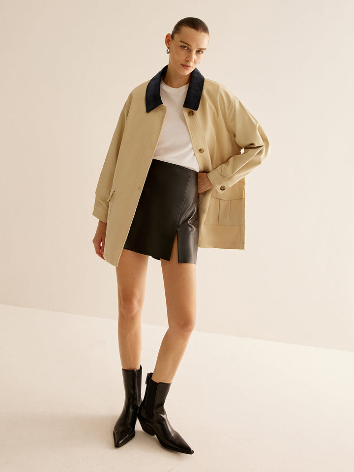 Veste Beige avec Col Contrasté | Élégante & Polyvalente | Look Automnal