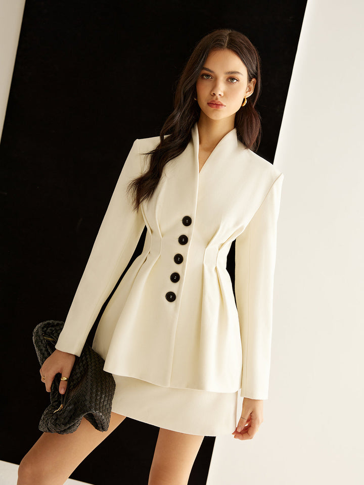 Blazer Structuré Blanc | Boutons Contraste | Élégance Moderne