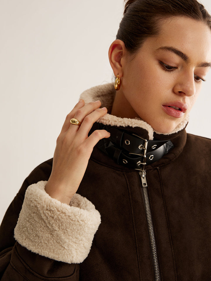 Veste Aviateur Chocolat | Doublure Fausse Fourrure | Style Hivernal