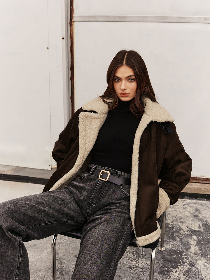 Veste Aviateur Chocolat | Doublure Fausse Fourrure | Style Hivernal