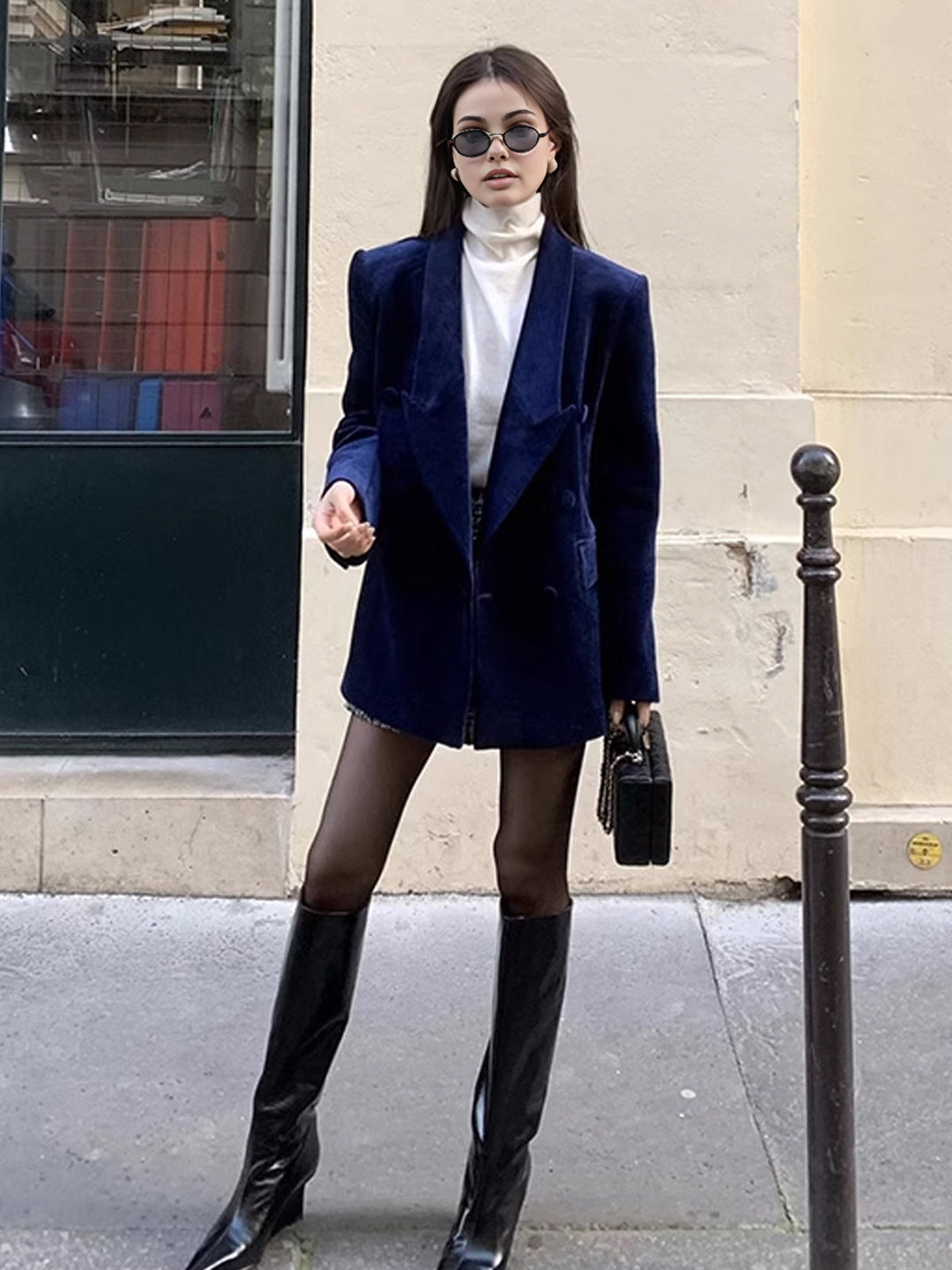 Blazer en Velours | Bleu Marine | Élégance Intemporelle