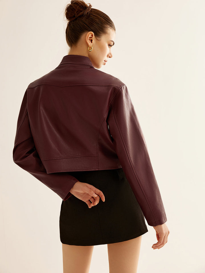 Veste Courte en Cuir Synthétique | Élégance Minimaliste | Style Moderne