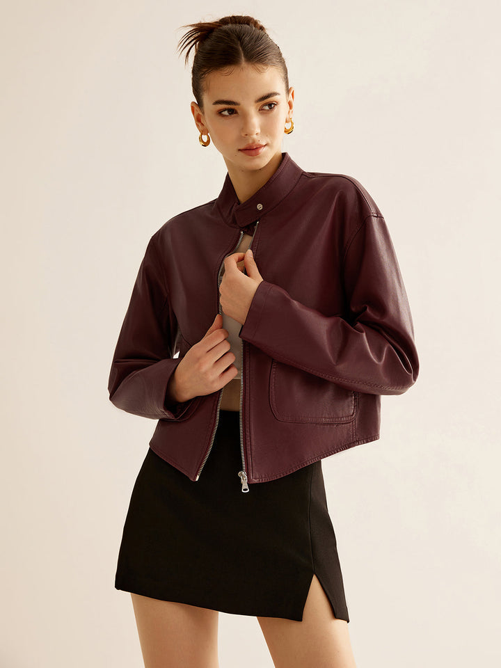 Veste Courte en Cuir Synthétique | Élégance Minimaliste | Style Moderne