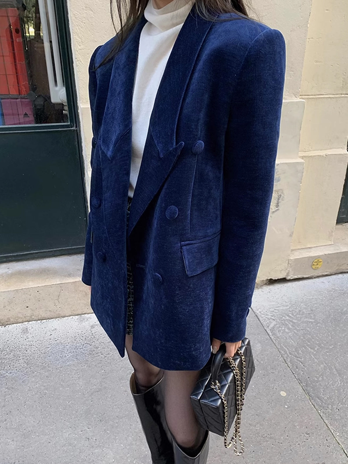 Blazer en Velours | Bleu Marine | Élégance Intemporelle