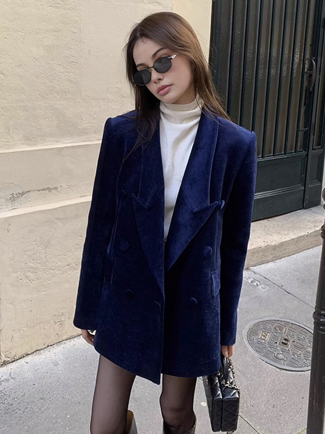 Blazer en Velours | Bleu Marine | Élégance Intemporelle