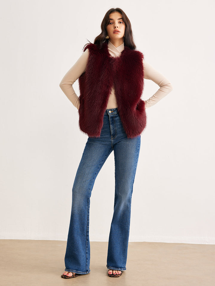 Gilet en Fausse Fourrure Bordeaux | Sans Manches | Style Luxueux