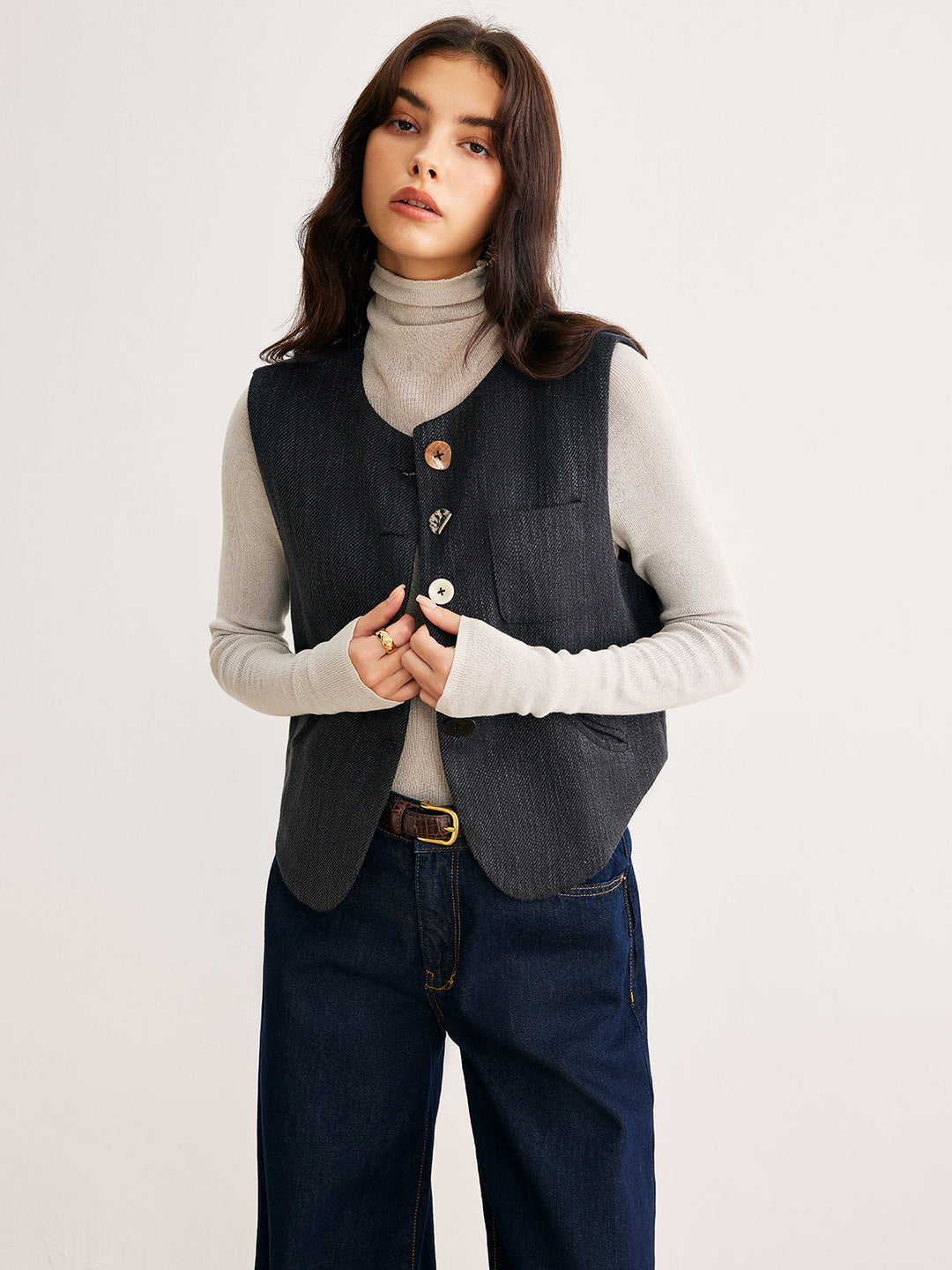 Gilet Sans Manches | Gris Anthracite | Élégance Rétro