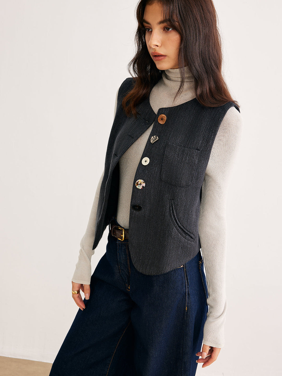 Gilet Sans Manches | Gris Anthracite | Élégance Rétro