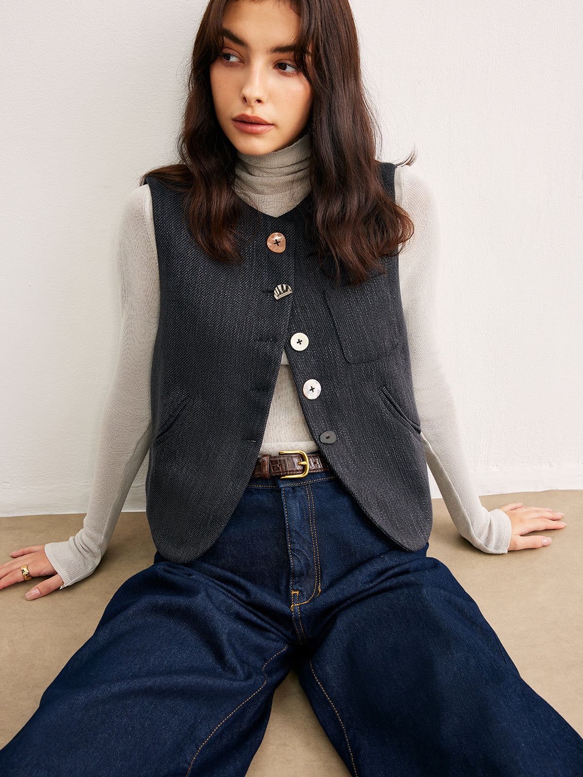 Gilet Sans Manches | Gris Anthracite | Élégance Rétro