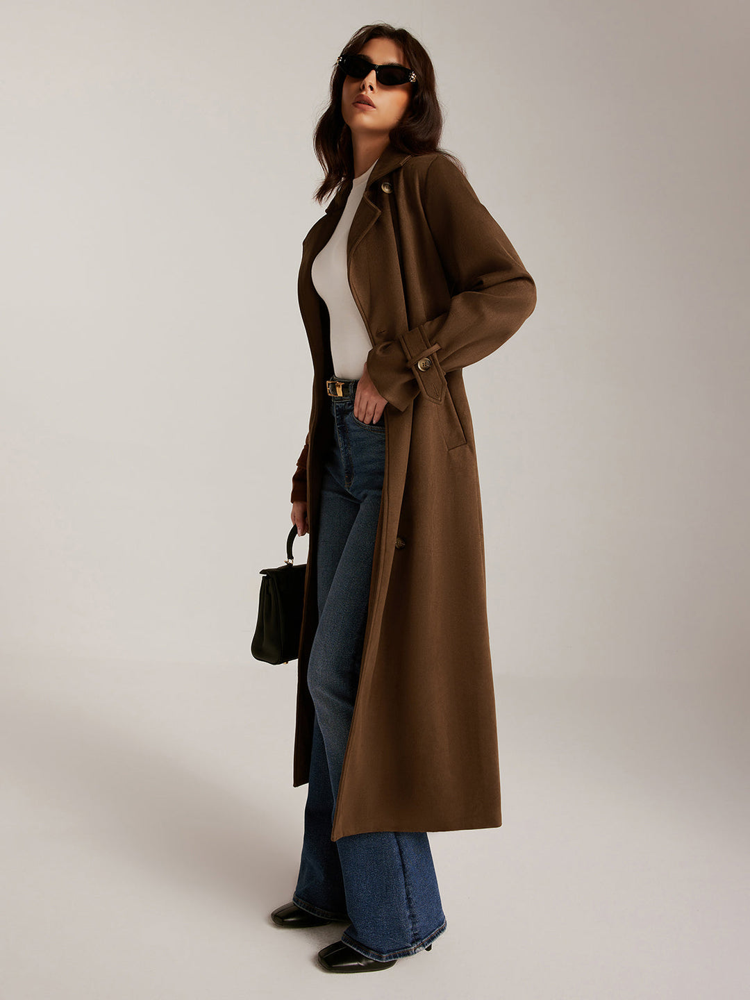 Trench Long Marron | Ceinture Ajustable | Élégance Intemporelle