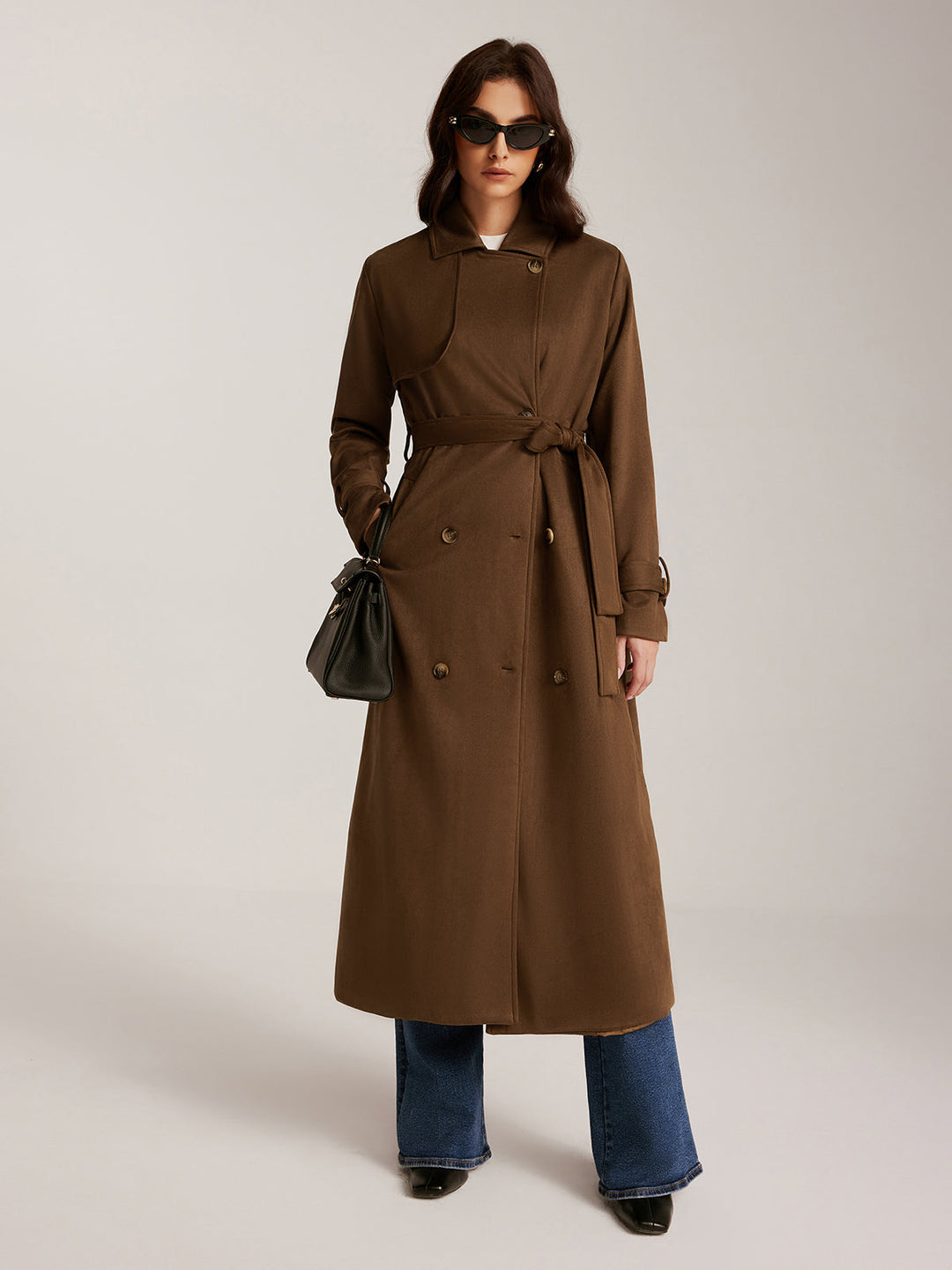 Trench Long Marron | Ceinture Ajustable | Élégance Intemporelle