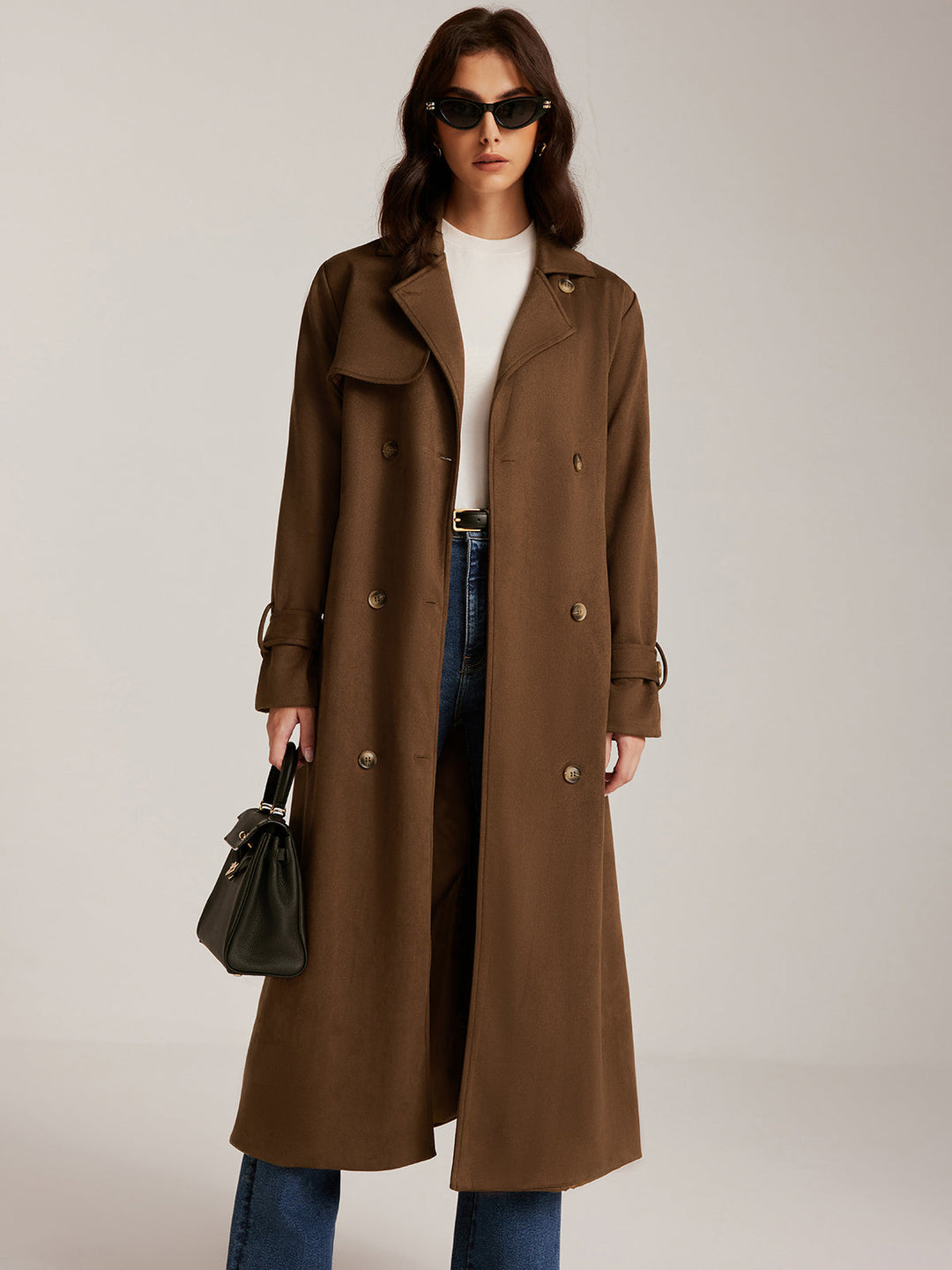 Trench Long Marron | Ceinture Ajustable | Élégance Intemporelle