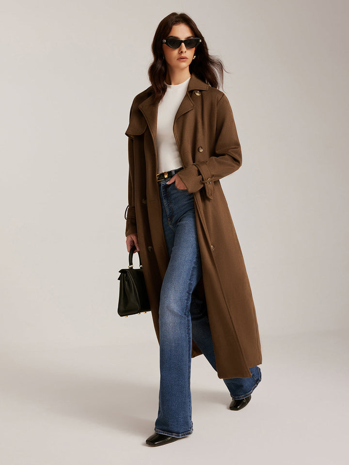 Trench Long Marron | Ceinture Ajustable | Élégance Intemporelle