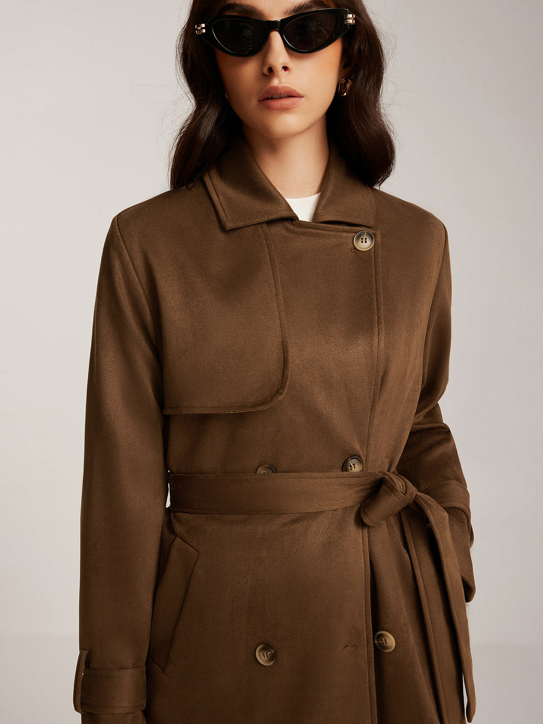Trench Long Marron | Ceinture Ajustable | Élégance Intemporelle