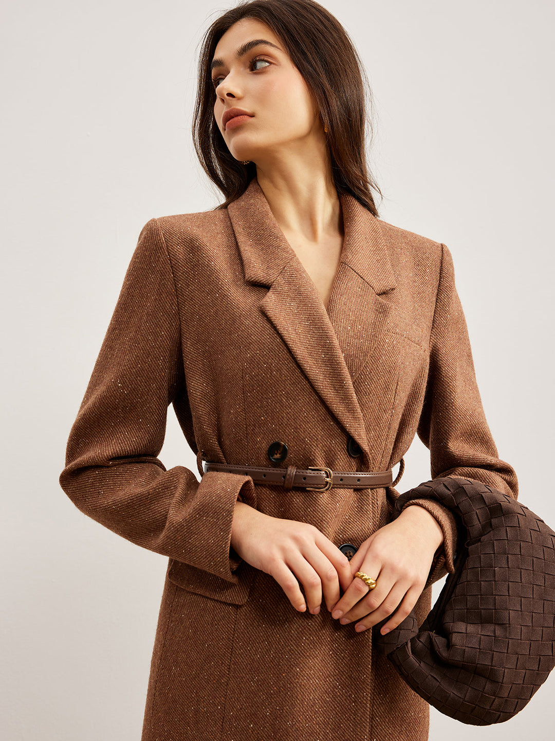 Blazer Ceinturé Marron | Double Boutonnage | Élégance Structurée
