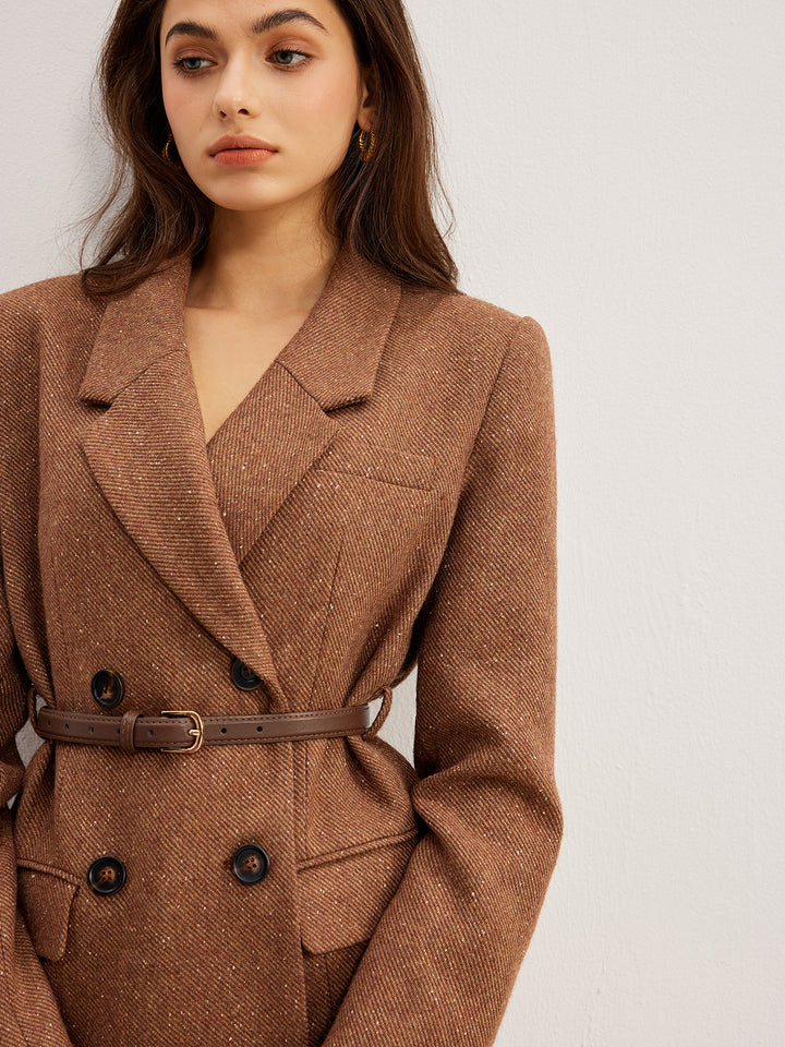 Blazer Ceinturé Marron | Double Boutonnage | Élégance Structurée