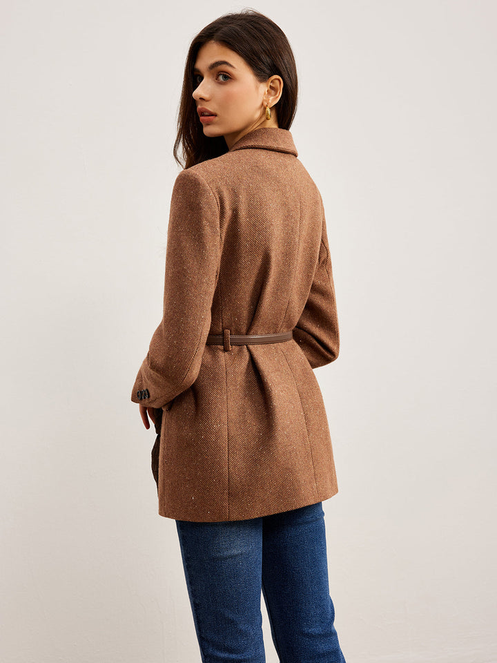 Blazer Ceinturé Marron | Double Boutonnage | Élégance Structurée