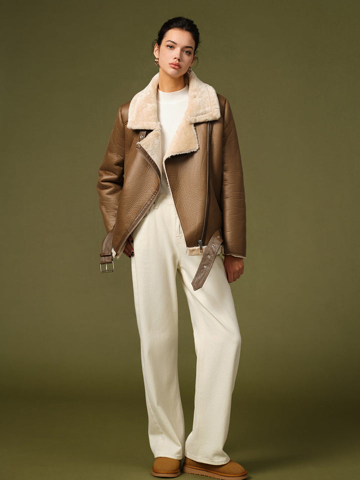 Veste en Cuir Synthétique avec Col en Fausse Fourrure | Élégance Hivernale | Coupe Moderne