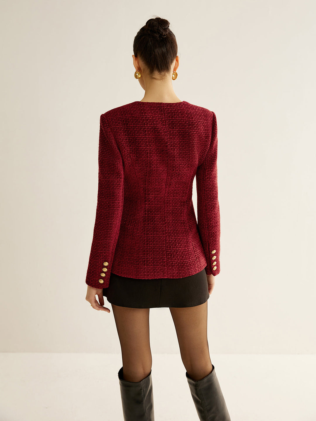 Blazer Rouge en Tweed | Boutons Dorés | Élégance Structurée